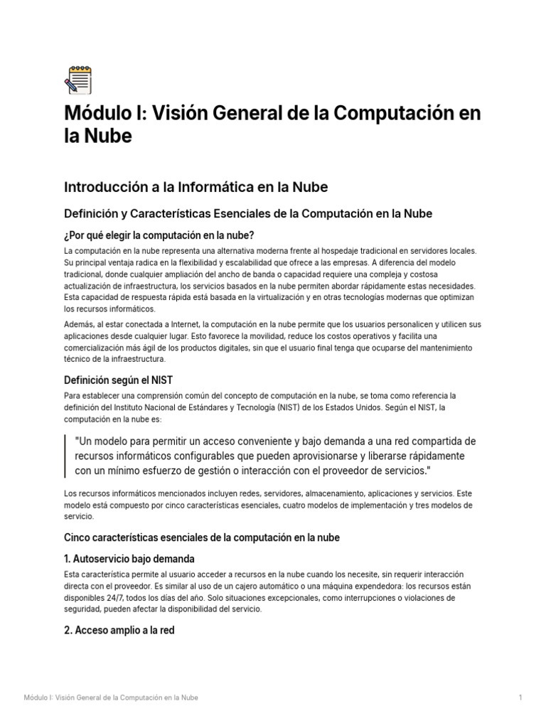 Módulo I - Visión General de la Computación en la Nube | PDF ...