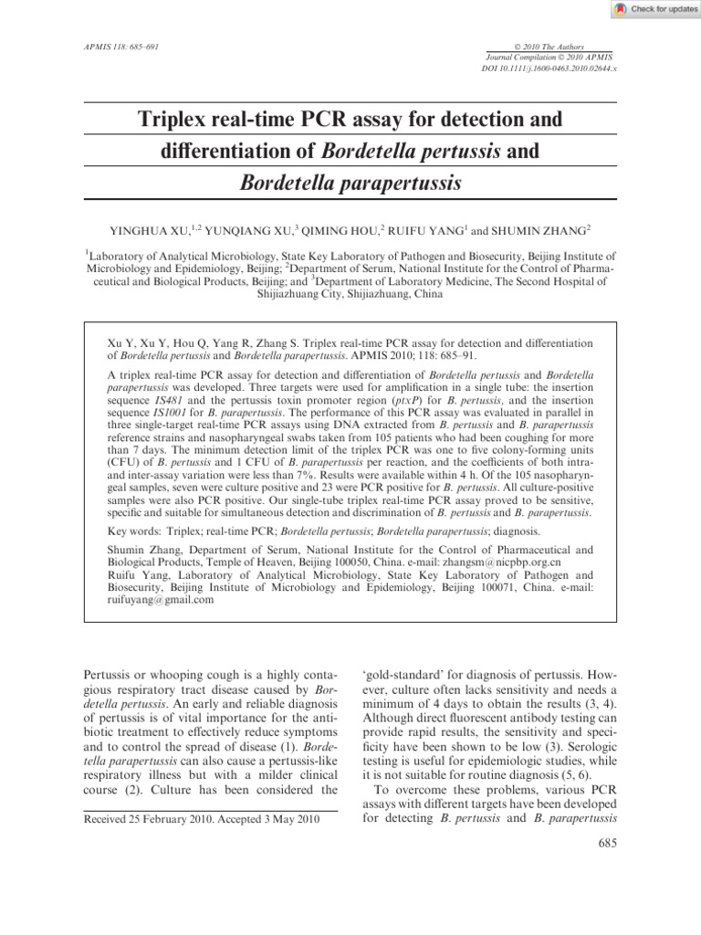 Triplex PCR for Bordetella Detection | PDF | Real Time Polymerase Chain ...