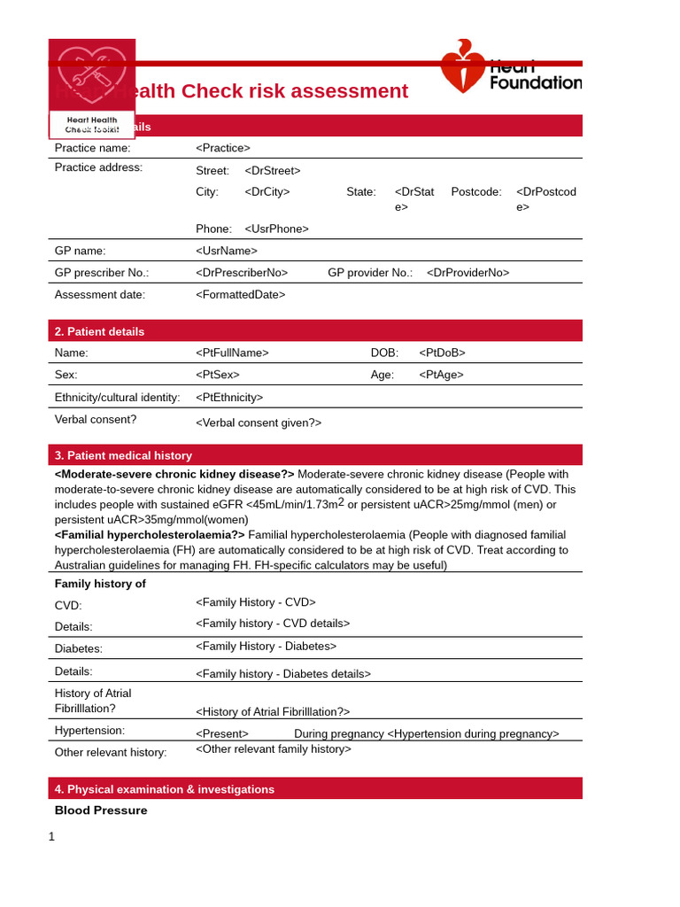 Heart Foundation Risk Assessment Template BP v5 | PDF | Cardiovascular ...