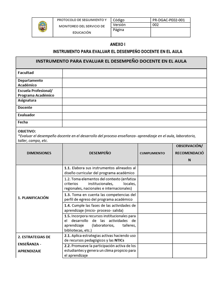 Evaluación del Desempeño Docente en Aula | PDF | Aprendizaje | Maestros