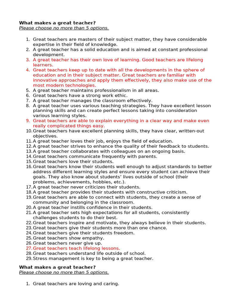 Qualities of Great Teachers Explained | PDF | Teachers | Learning