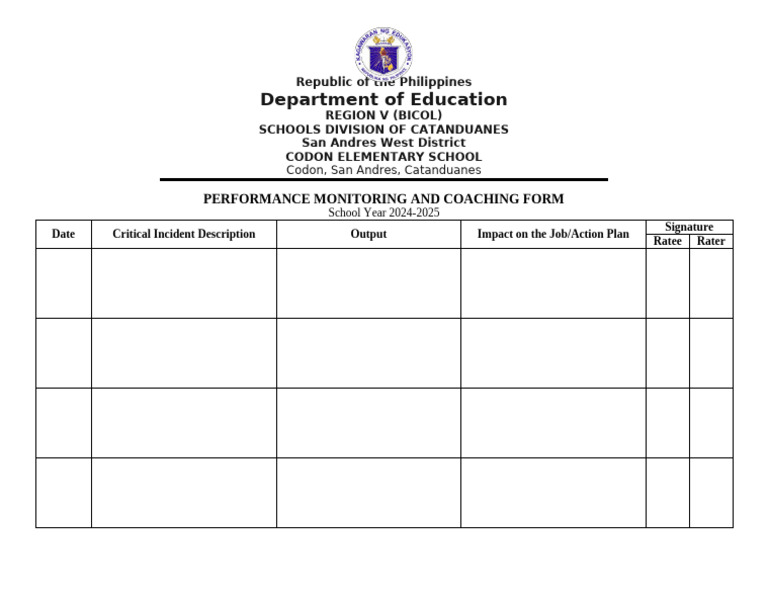 Performance Monitoring Form 2024-2025 | PDF