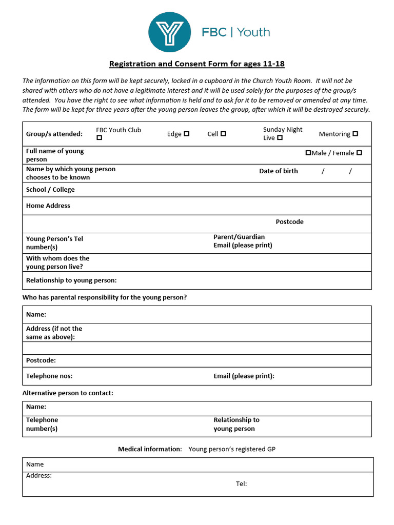 Youth Registration and Consent Form | PDF | Medicine | Health Care