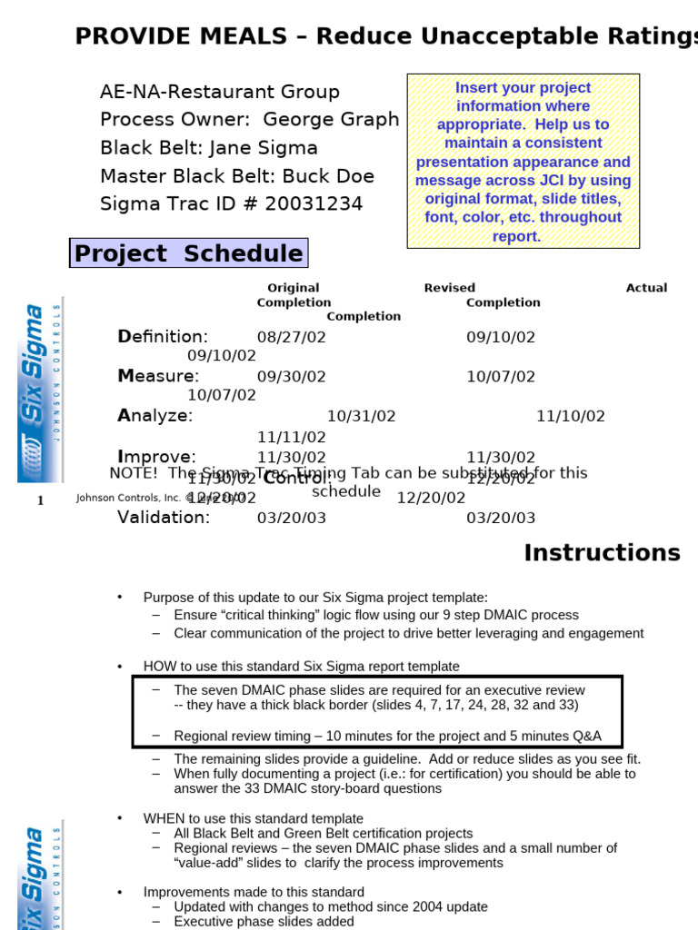 Six Sigma Project Template Guide | PDF | Kitchen | Standard Deviation