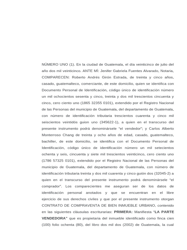 Contrato de Compraventa en Guatemala | PDF