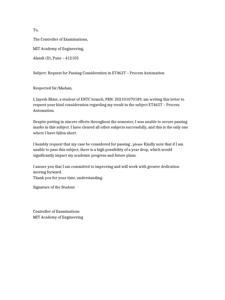 Request Letter Jayesh Bhise COE | PDF