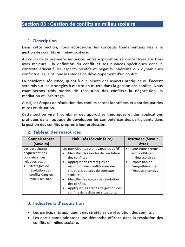 Gestion des conflits scolaires | PDF | Résolution de conflit | Médiation