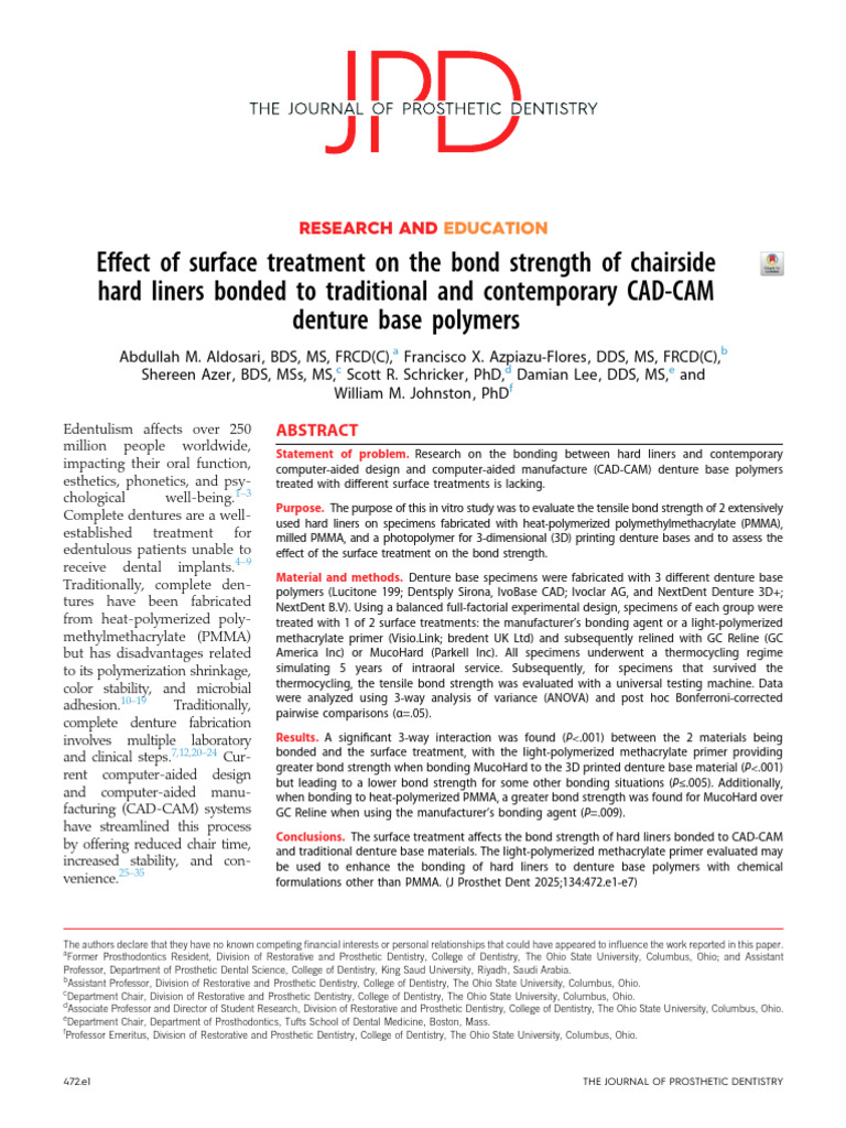 MucoHard Bond Strength in Dentures | PDF | Poly(Methyl Methacrylate ...