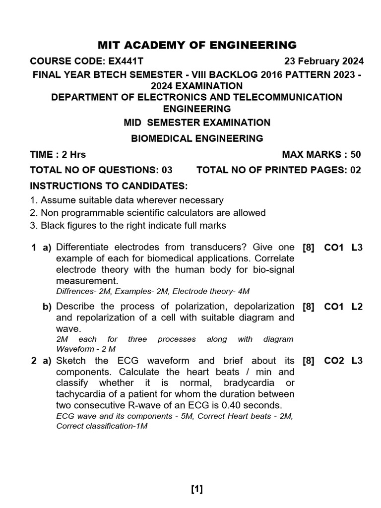 Biomedical Engineering Exam Guide | PDF