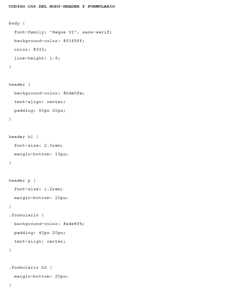 Codigo Css Del Body y Formulario | PDF