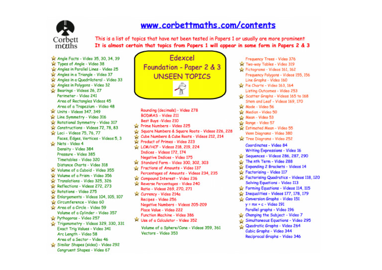 Paper 2 and 3 Checklist Edexcel Foundation | PDF