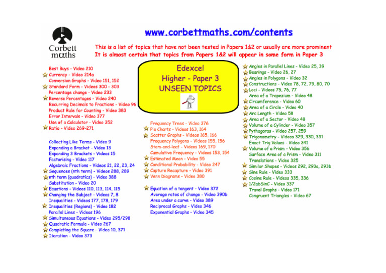 Paper 3 Checklist Edexcel Higher | PDF