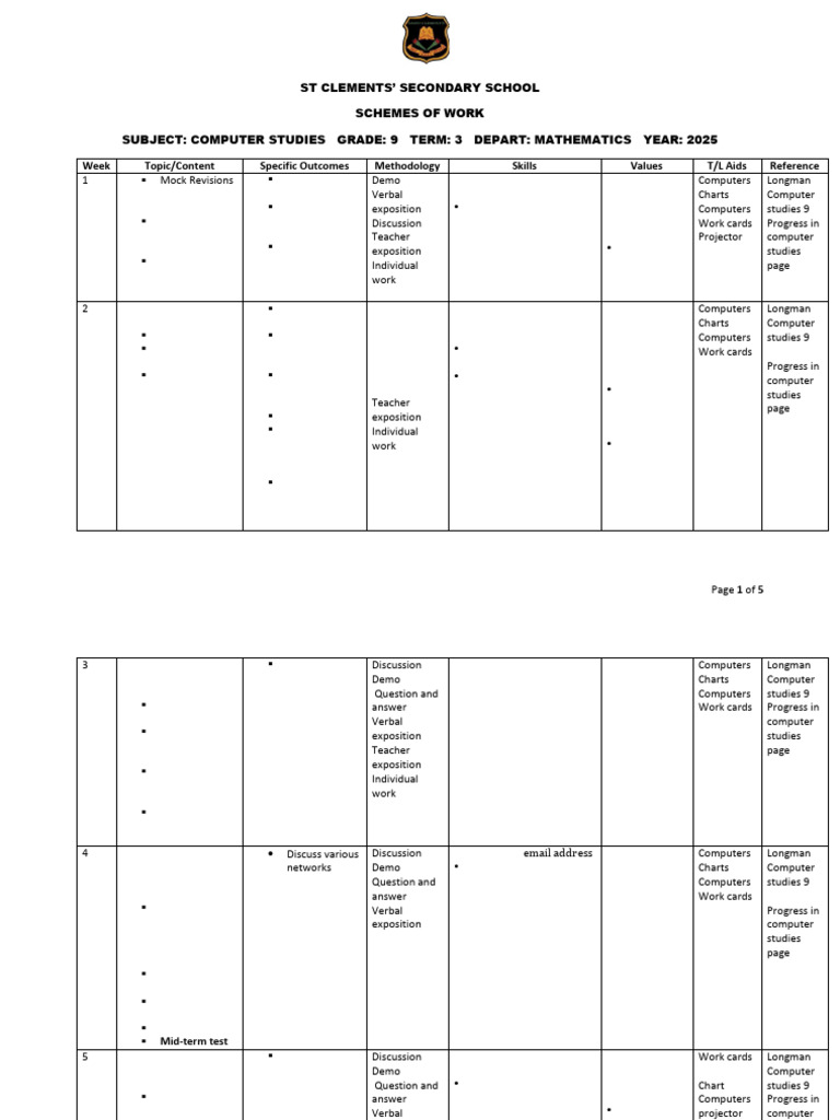 G9 Computer Studies Term 3 Plan | PDF | Computer Network | Internet