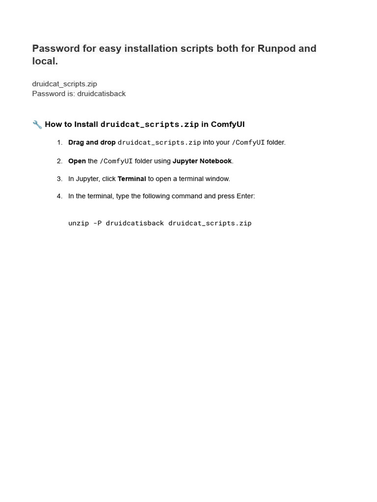 Password For Easy Installation Scripts Both For Runpod and Local | PDF