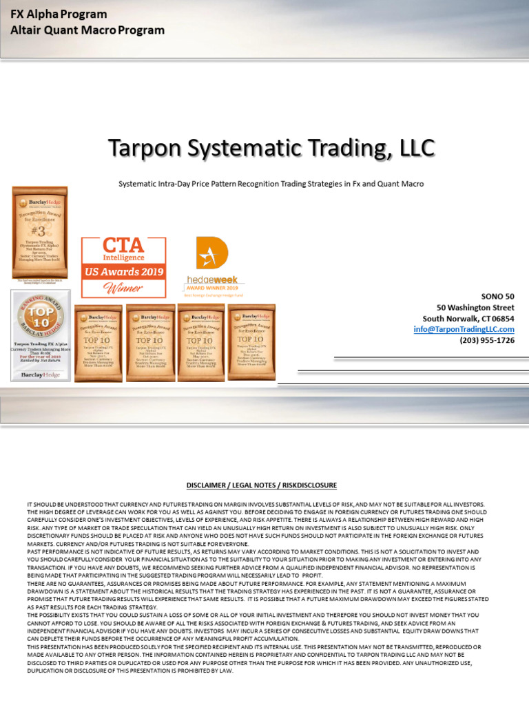Tarpon+Presentation+ +2019 | PDF | Financial Risk | Futures Contract