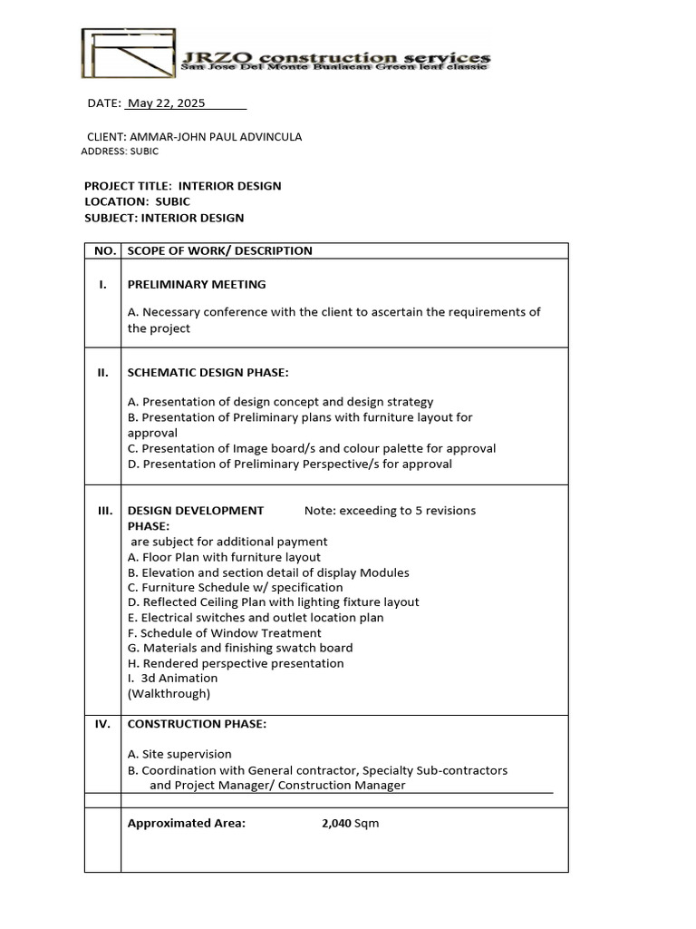 Interior Design Proposal for Subic Project | PDF