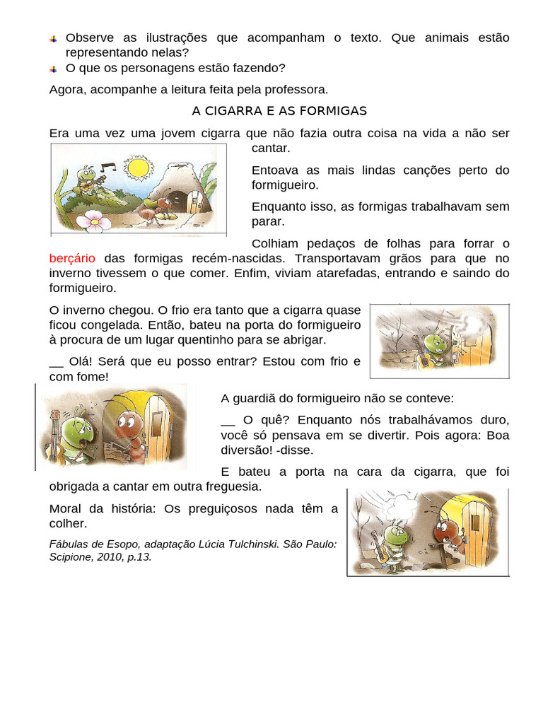 A Cigarra e as Formigas: Moral da História | PDF