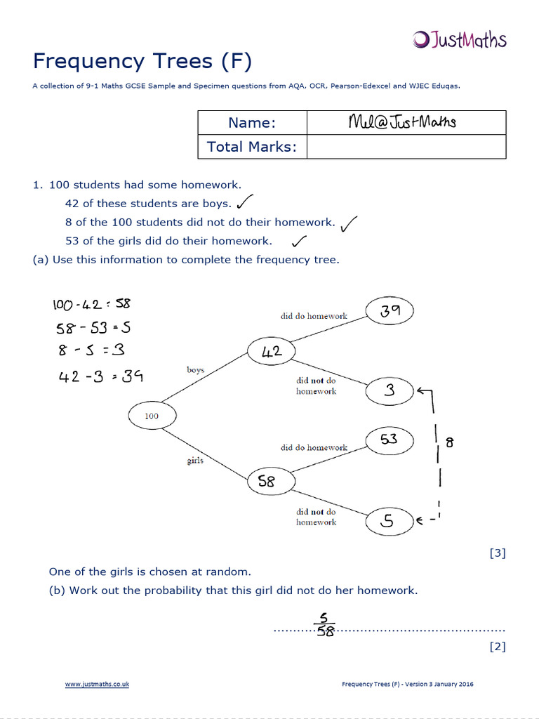 Probability F Frequency Trees v3 SOLUTIONS | PDF | Educational ...