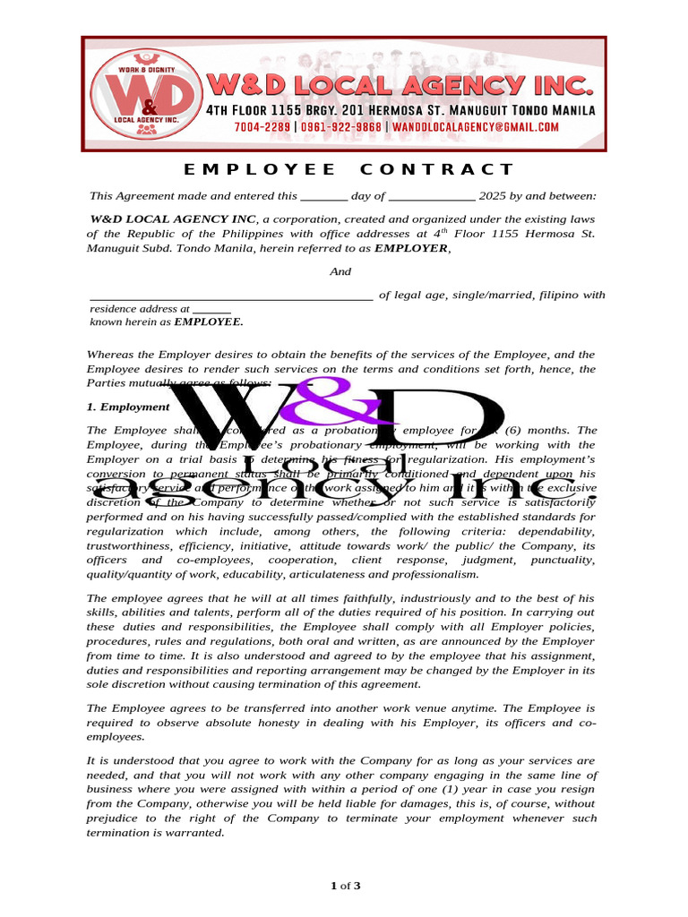 Employee Employment Contract 2025 | PDF | Employment | Private Law