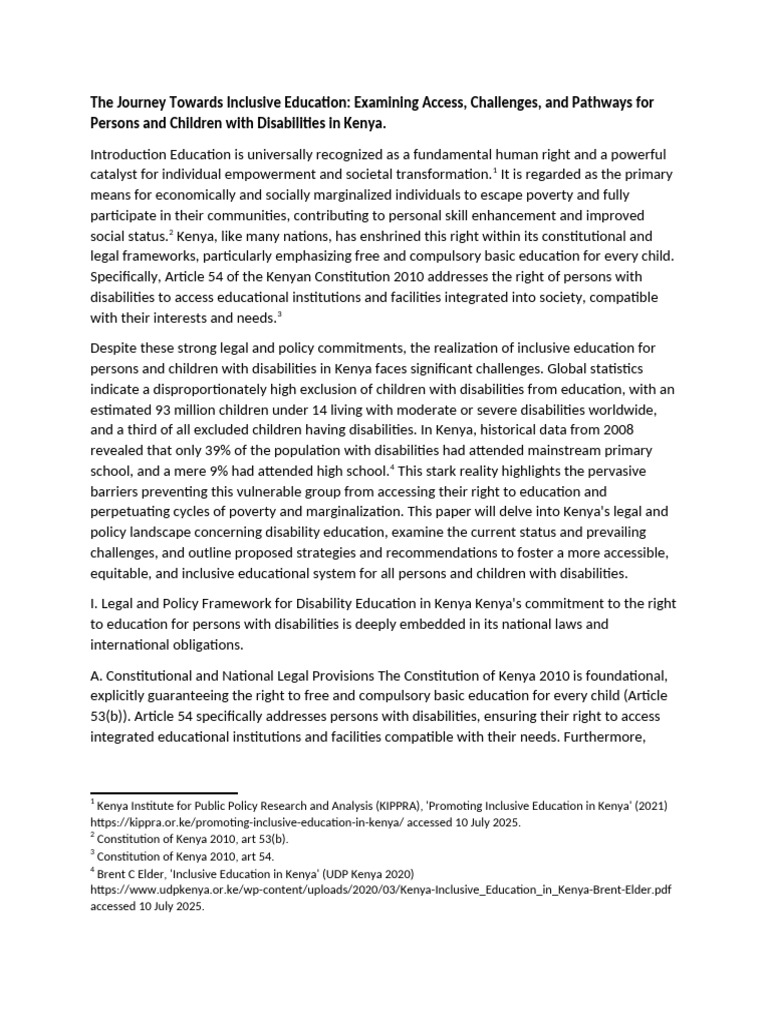 Inclusive Education for Disabilities in Kenya | PDF | Disability ...