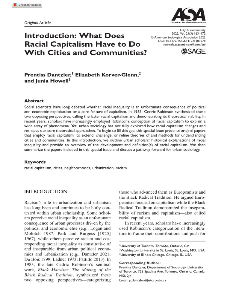 Racial Capitalism in Urban Sociology | PDF | Race (Human Categorization ...