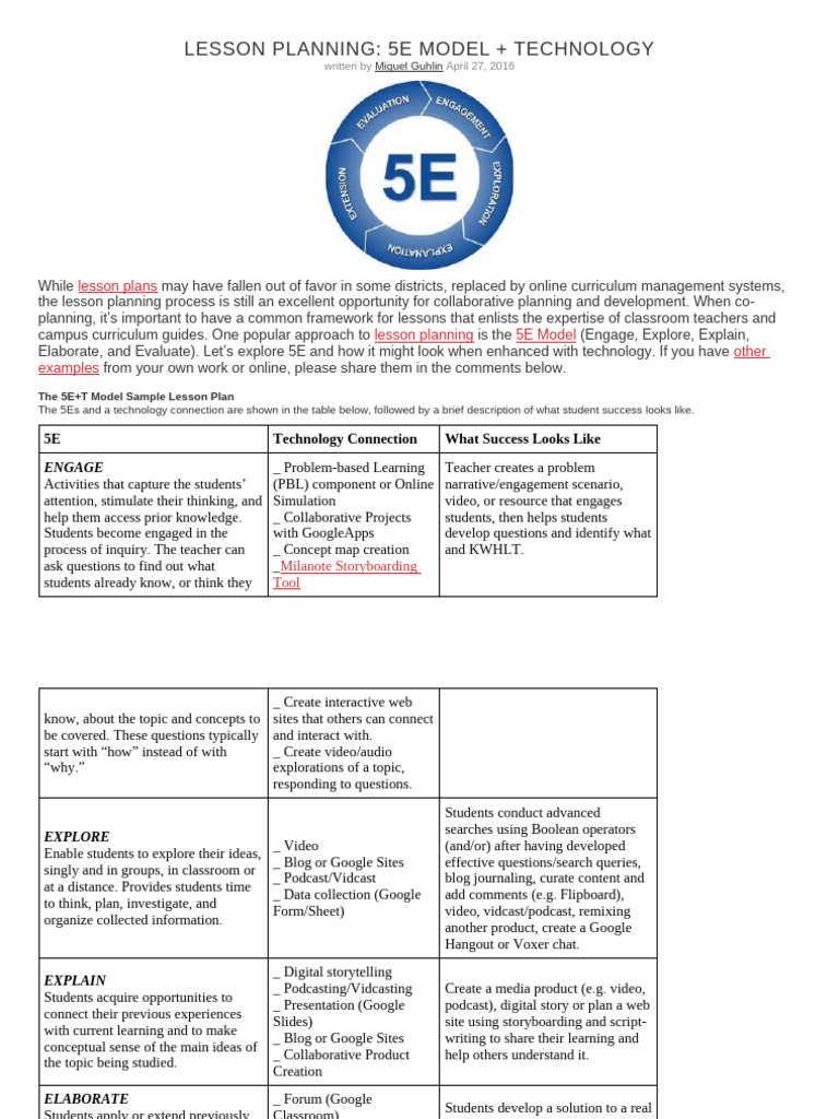 5E Model Lesson Planning with Tech | PDF | Learning
