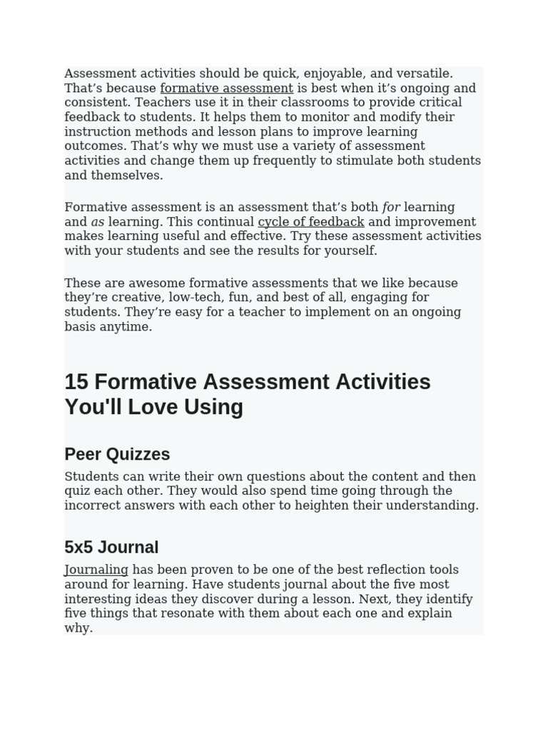 15 Engaging Formative Assessment Ideas | PDF | Behavior Modification ...