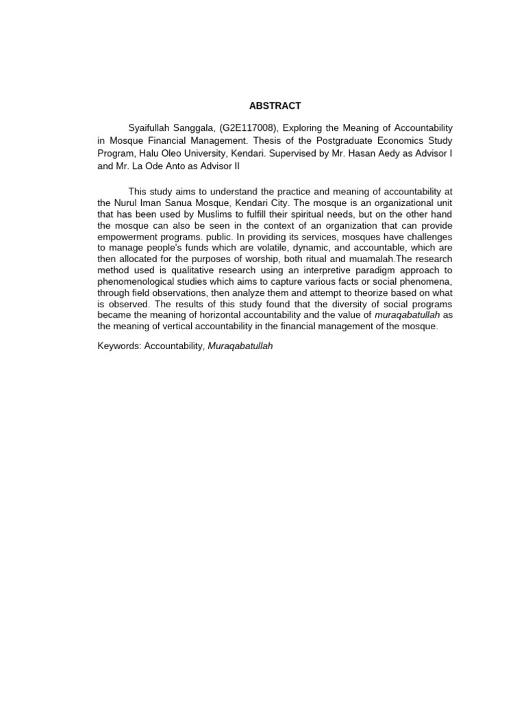 Mosque Financial Accountability Study | PDF