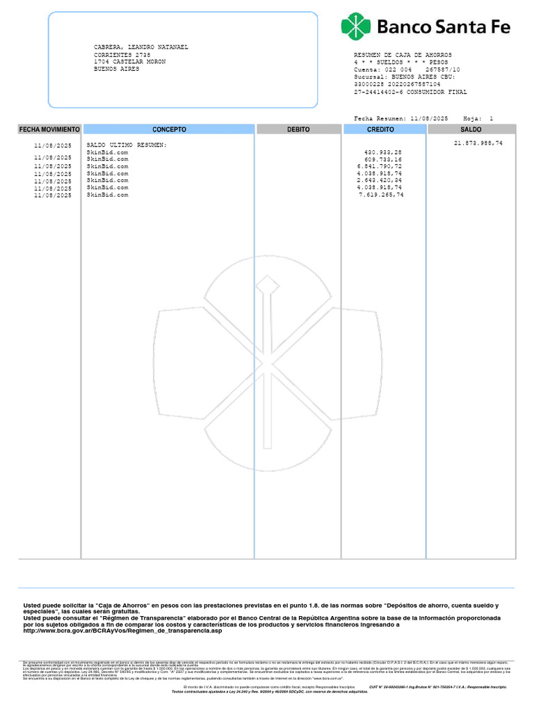 NBSF Resumen 20250811 LEANDRO | PDF | Bancos | Finanzas personales