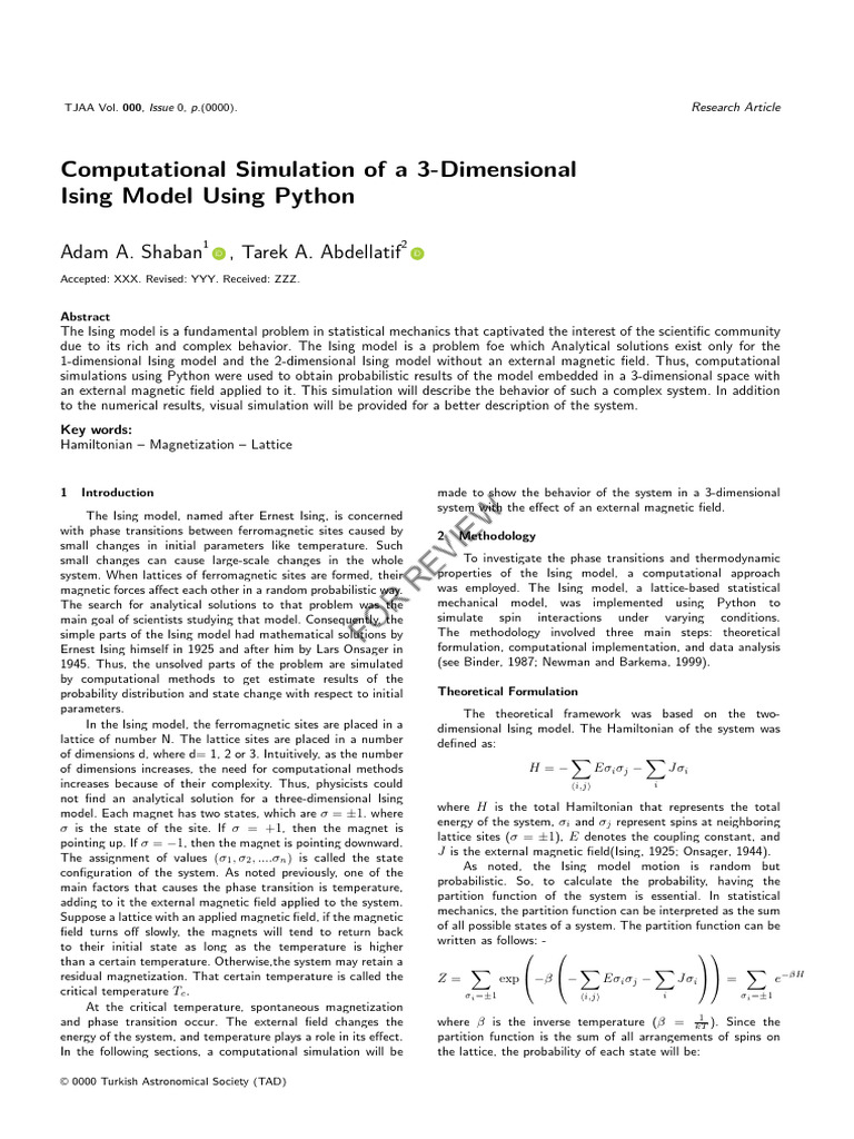 3D Ising Model Simulation in Python | PDF | Theoretical Physics ...