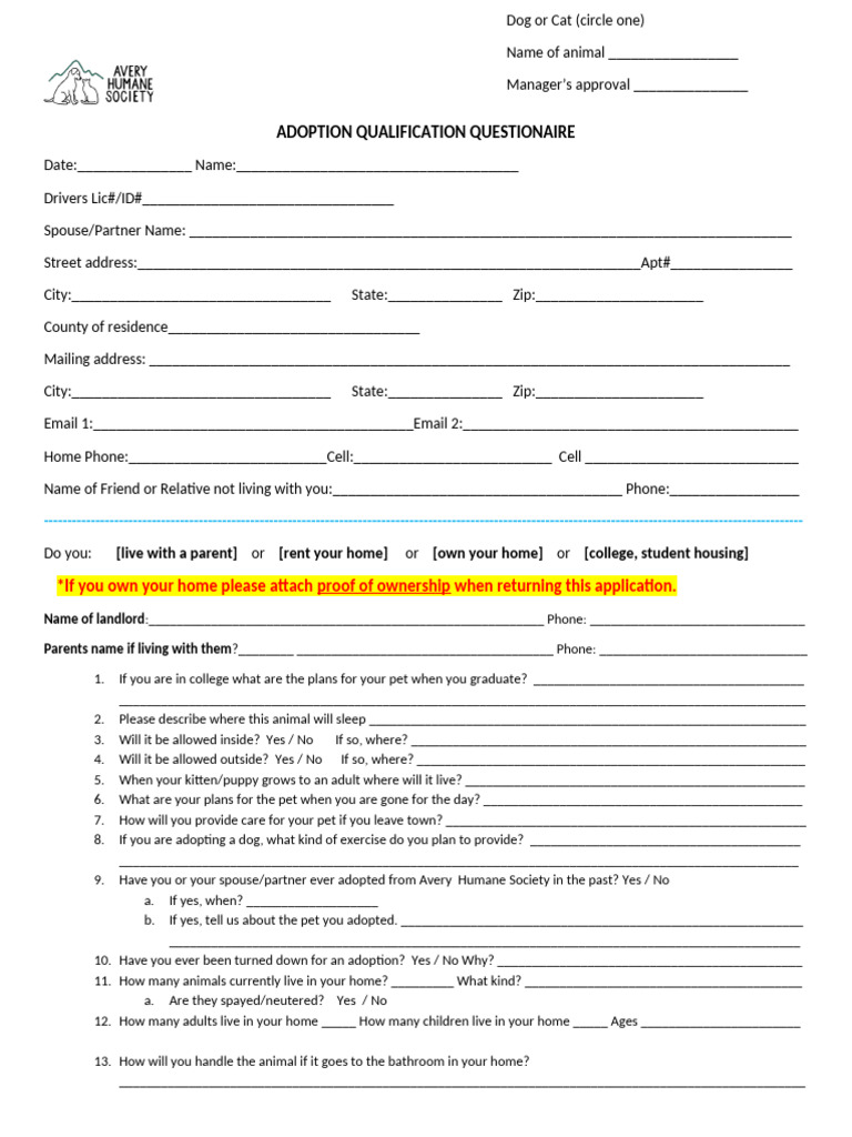 Adoption Application 8 - 2021 New | PDF | Pet | Neutering
