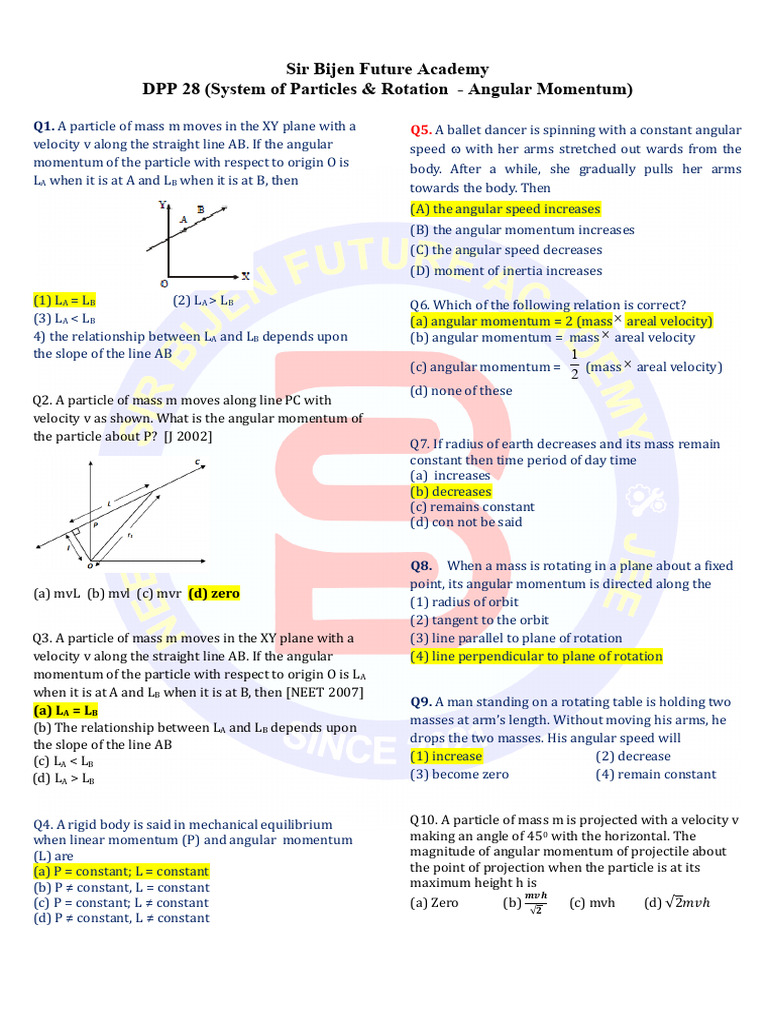 Angular Momentum Problems and Solutions | PDF | Rotation Around A Fixed ...