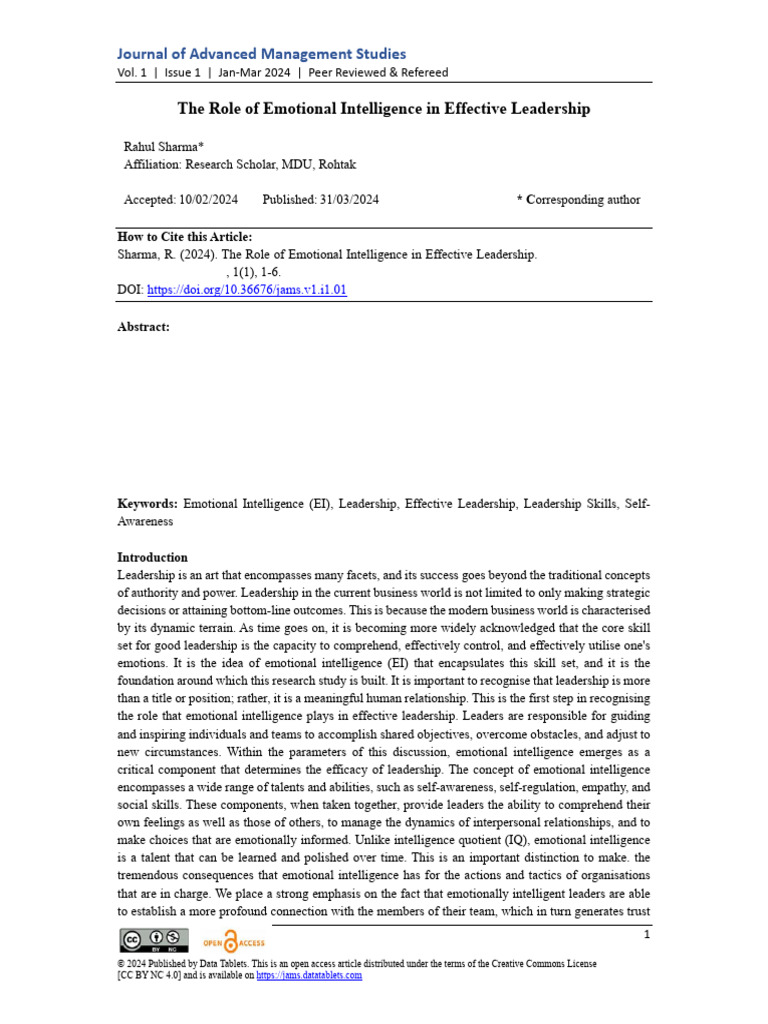 Emotional Intelligence in Leadership | PDF | Emotional Intelligence ...