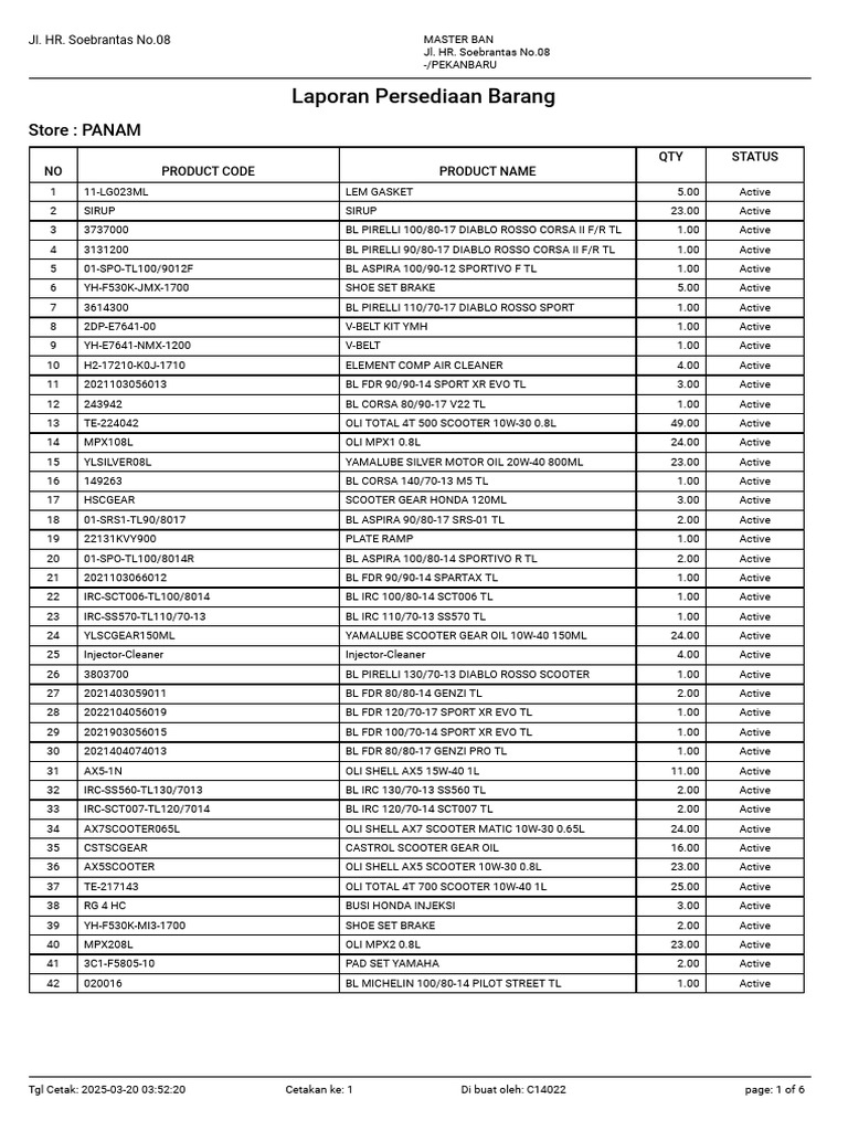 Inventory of Motorcycle Parts and Oils | PDF | Automotive Technologies ...