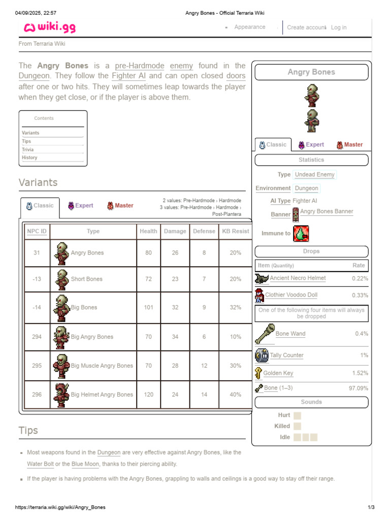 Angry Bones Overview in Terraria | PDF