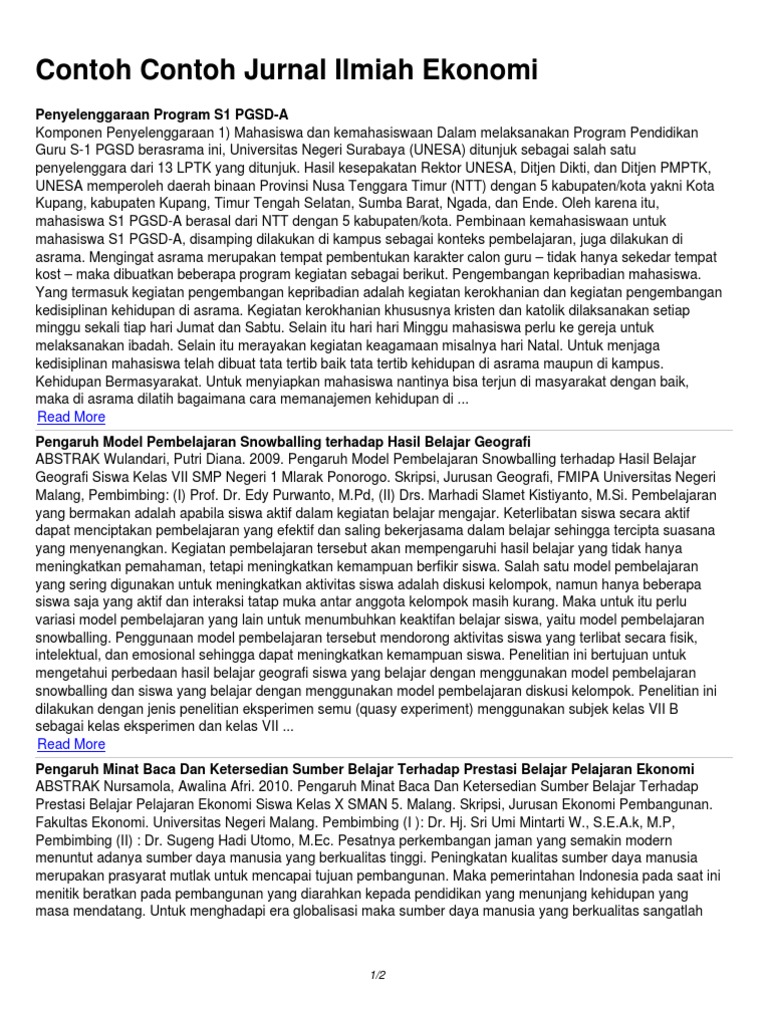 Contoh Contoh Jurnal Ilmiah Ekonomi