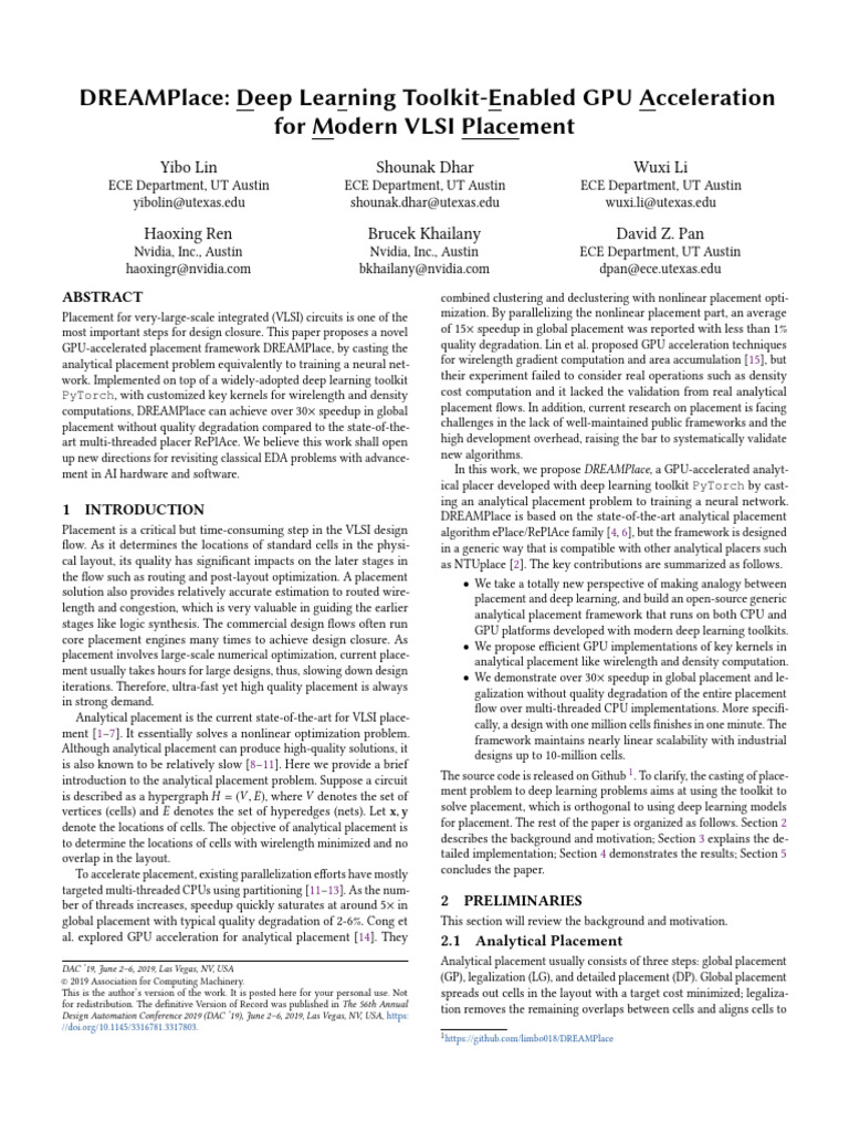 Lin Et Al - Placer DREAMPlace 1 | PDF | Deep Learning | Computer ...