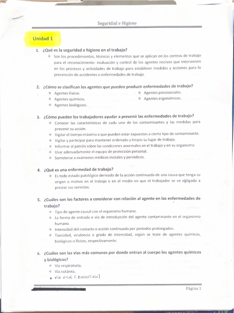 Seguridad e Higiene - Cuestionario | PDF