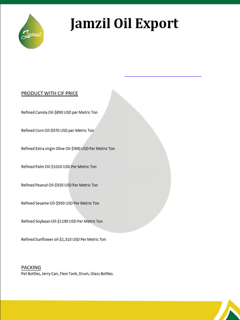 Jamzil Oil Export Pricing and Procedures | PDF | Fat | Olive Oil