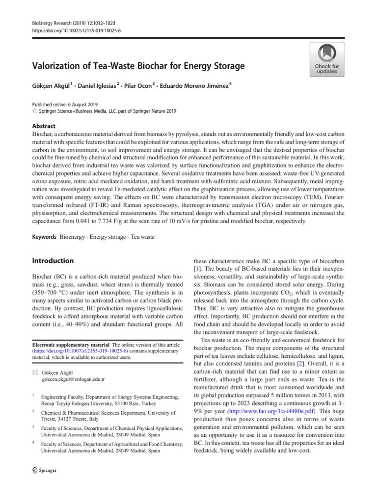 Tea Waste Biochar for Energy Storage | PDF | Catalysis | Pyrolysis