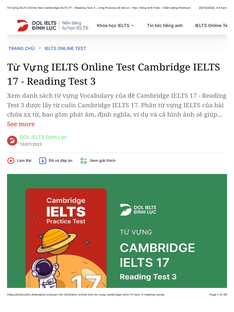 IELTS 17 Reading Test 3 Vocabulary Guide | PDF
