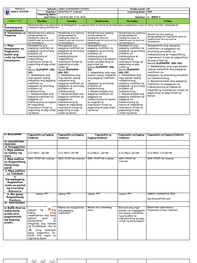 Esp6 Week 5 Q3 1 | PDF