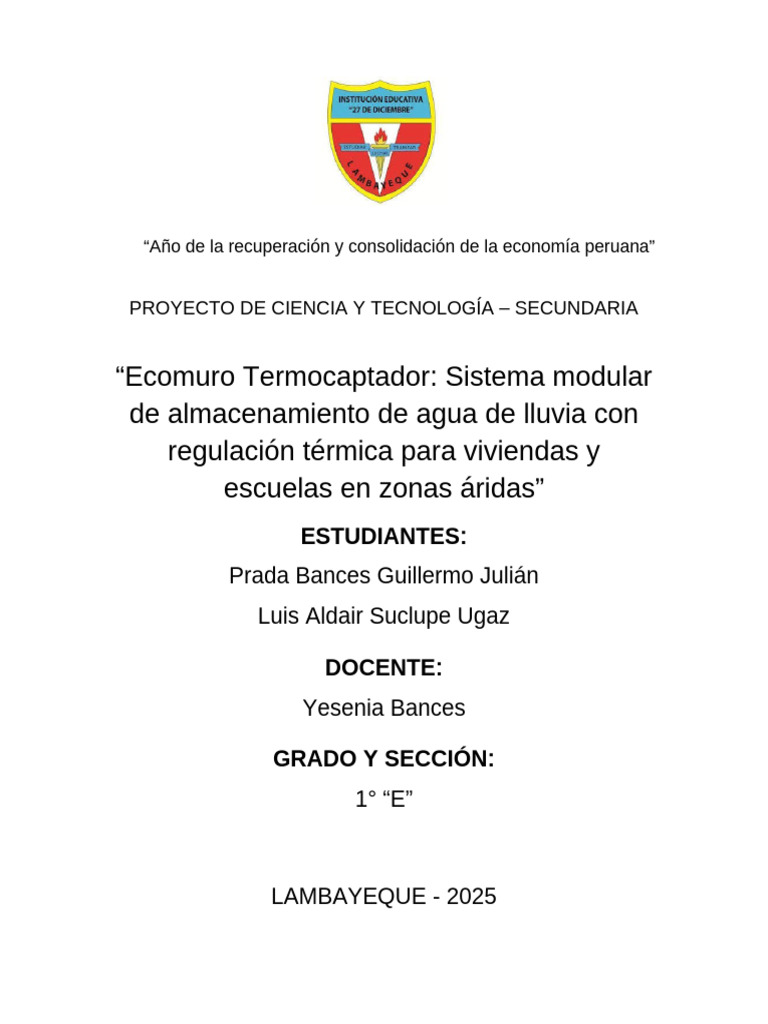 Proyecto Ecomuro Final | PDF | Agua | Reciclaje