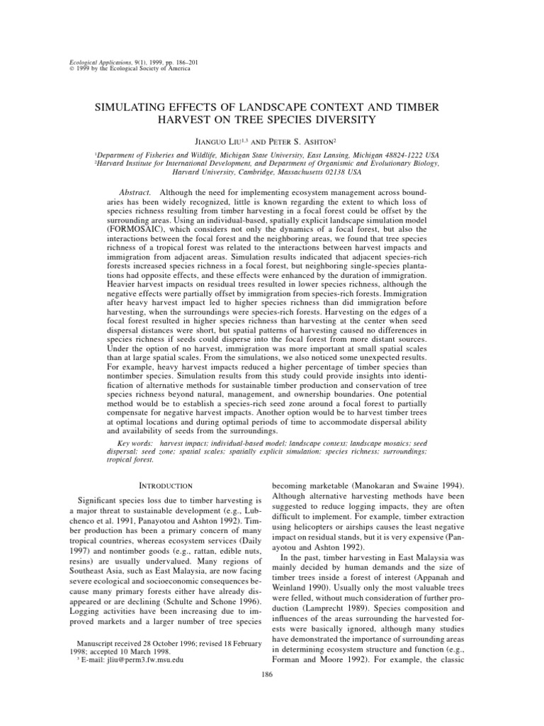 Simulating Effects of Landscape&Timber Harvest On Tree SP Di | PDF ...