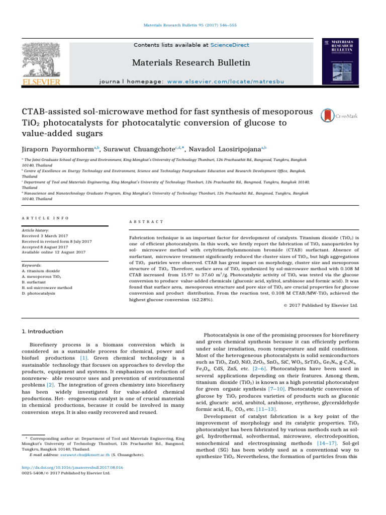 Fast Synthesis of Mesoporous TiO2 Photocatalysts | PDF | Titanium ...