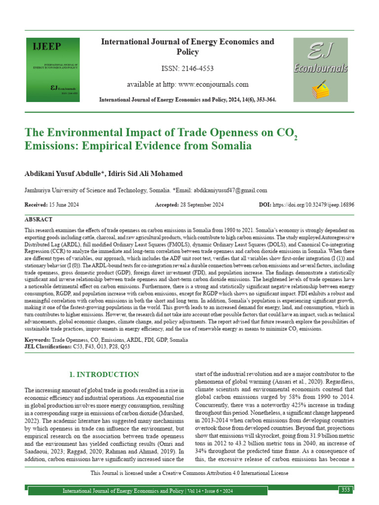 Trade Openness and CO2 Emissions in Somalia | PDF | Economic Growth | P ...
