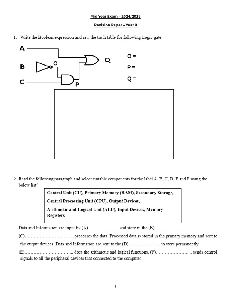Year 9 Computer Science Exam Revision | PDF | Computer Data Storage ...