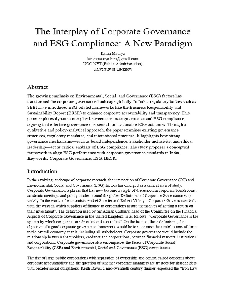 Corporate Governance and ESG Compliance Insights | PDF | Governance ...