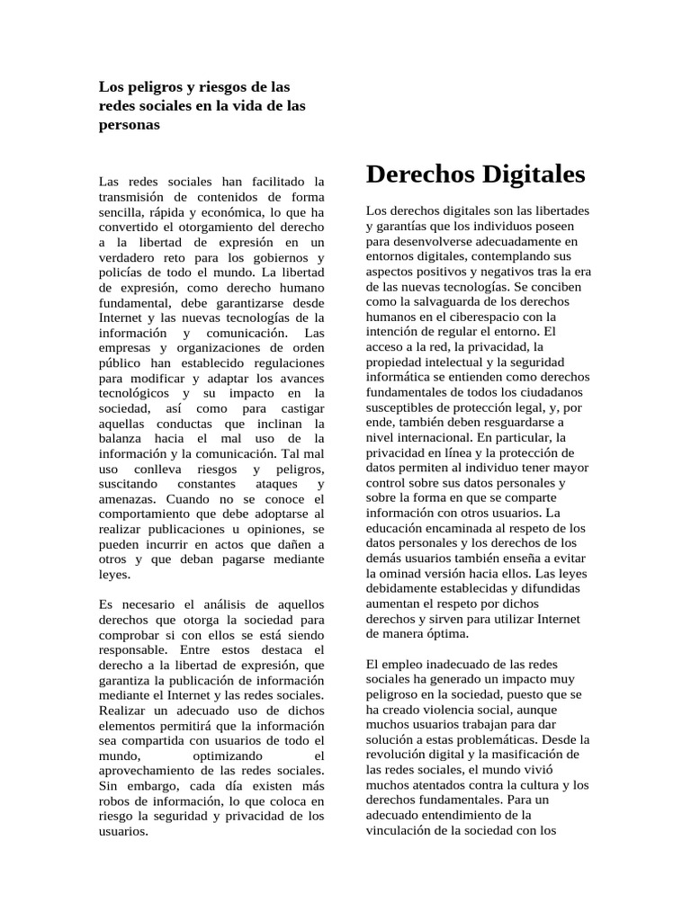 Los Peligros y Riesgos de Las Redes Sociales en La Vida de Las Personas ...