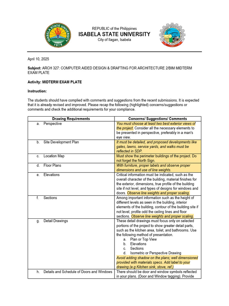 Midterm Exam Plate Instructions | PDF